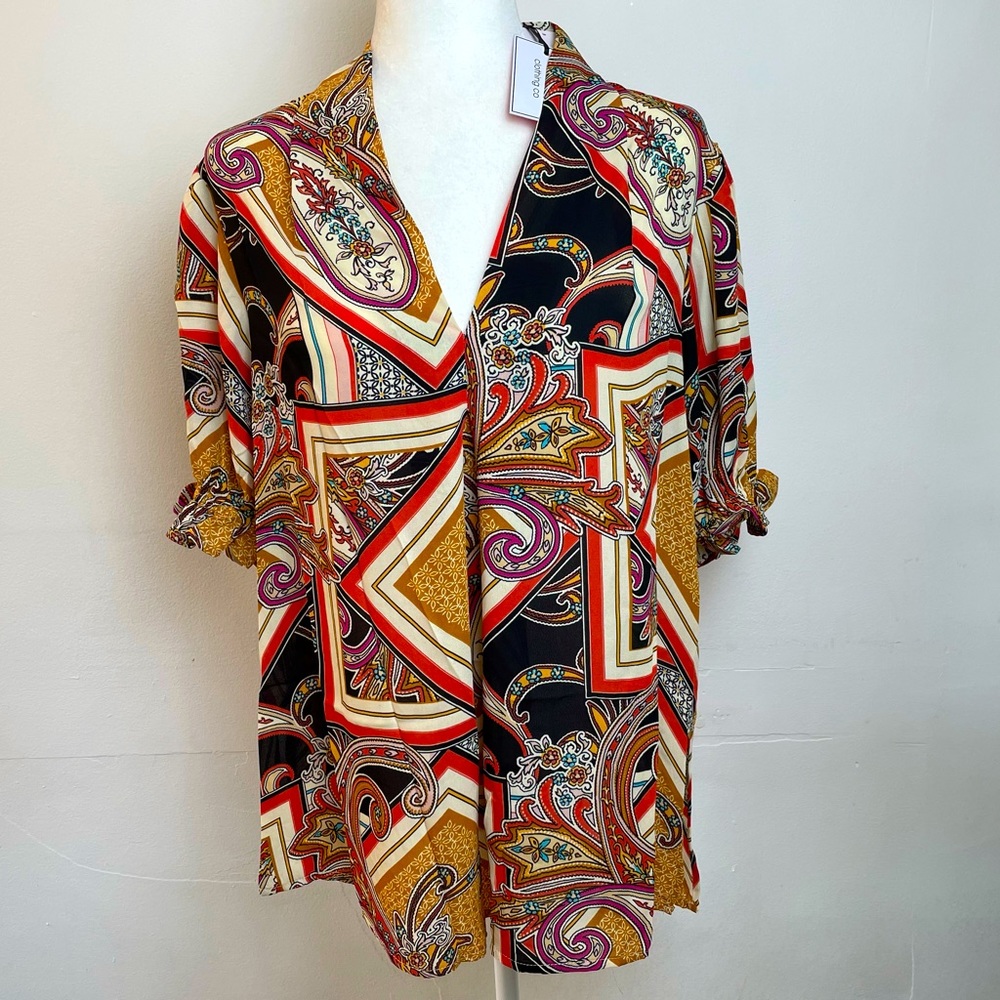 Ninety Clothing Co. Satin Button Down Blouse Short Sleeve Women’s Size Large